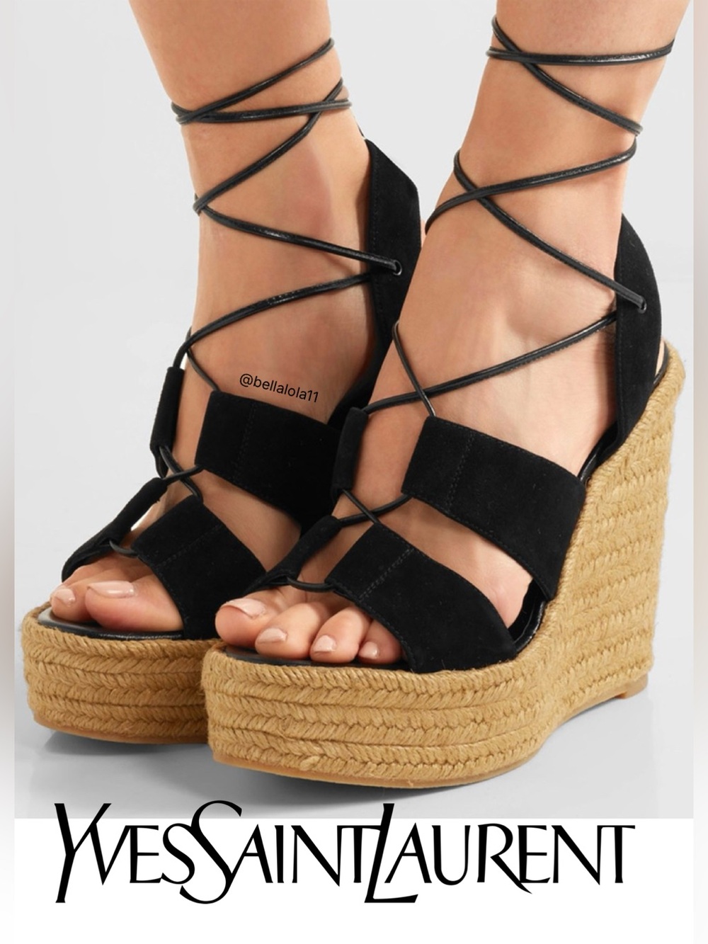 AUTHENTIC YSL BLACK ESPADRILLE WEDGES